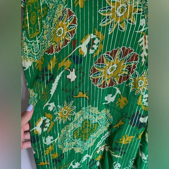 ZARA Printed Shimmery Midi Kaftan Dress in Kelly Green Women’s Size Medium NWT - Picture 6 of 13